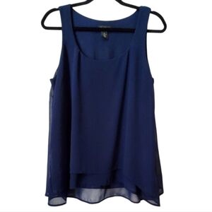 White House Black Market Navy Blue Sleeveless Blouse With Sheer Overlay Size M